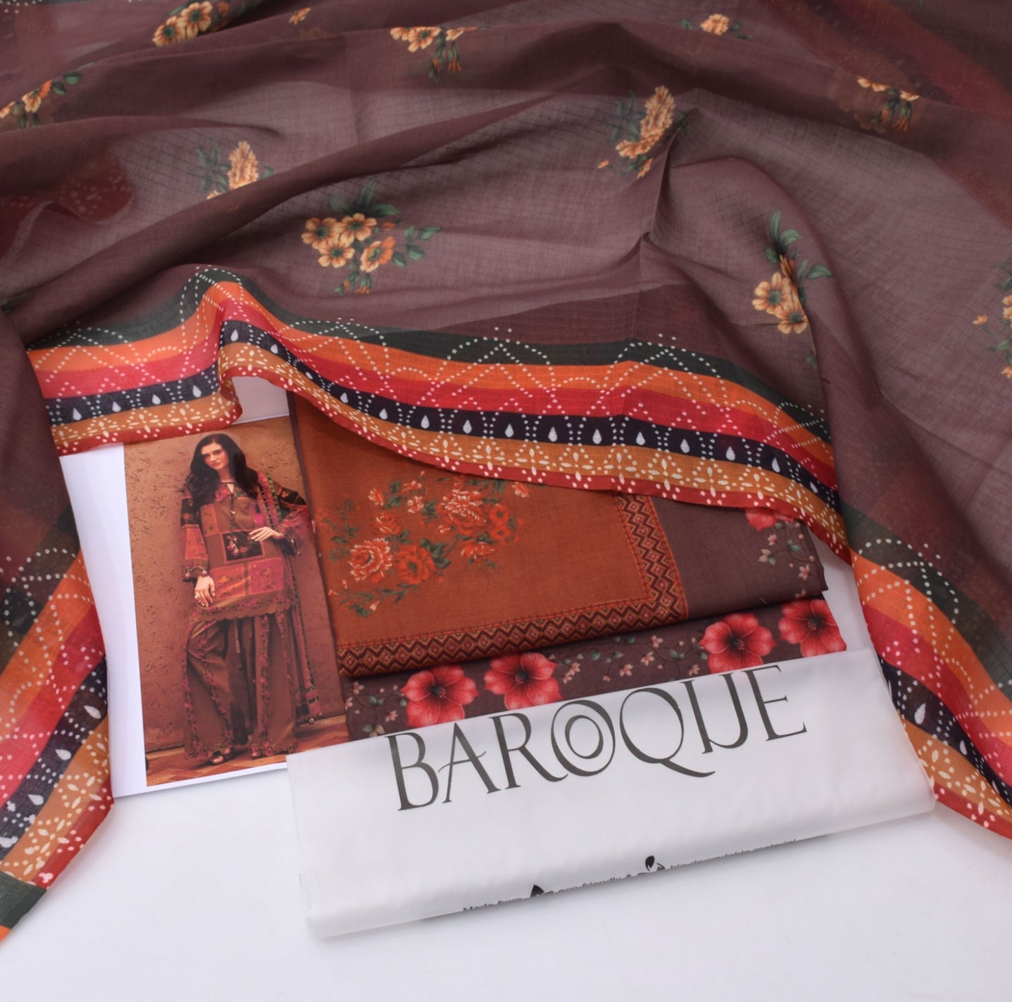 SWISS LAWN 3 PIECE UNSTITCHED SUIT|CODE 014