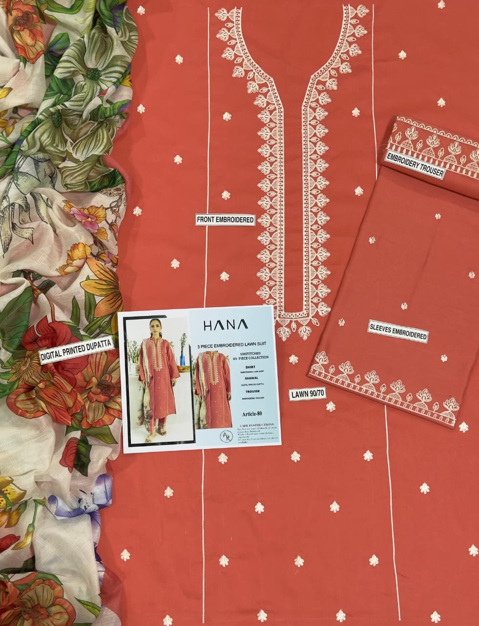 HANA 3 PC EMROIDERY LAWN HIT CODE|
