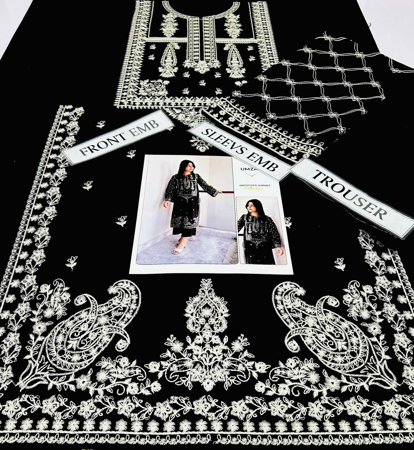 BAREEZE LAWN EMBROIDERY 2PC SUIT | black sleevs box