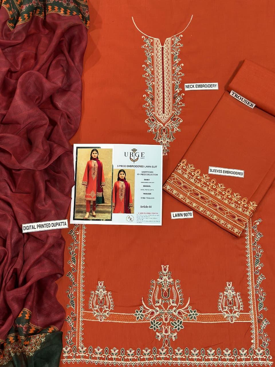 URGE 3 PC EMROIDERY LAWN HIT CODE|1321