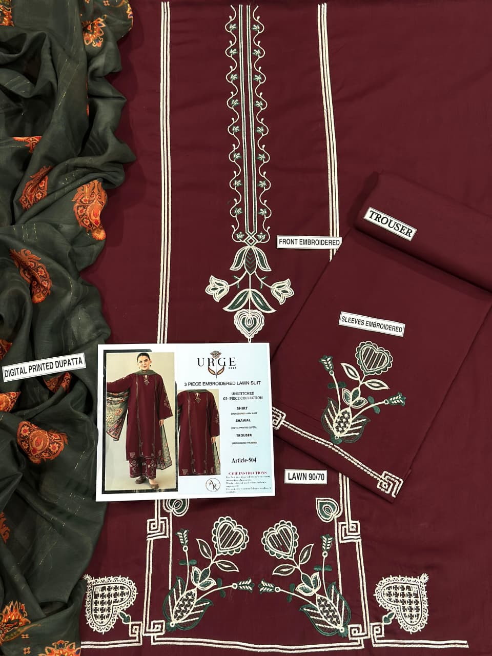 URGE 3 PC EMROIDERY LAWN HIT CODE|