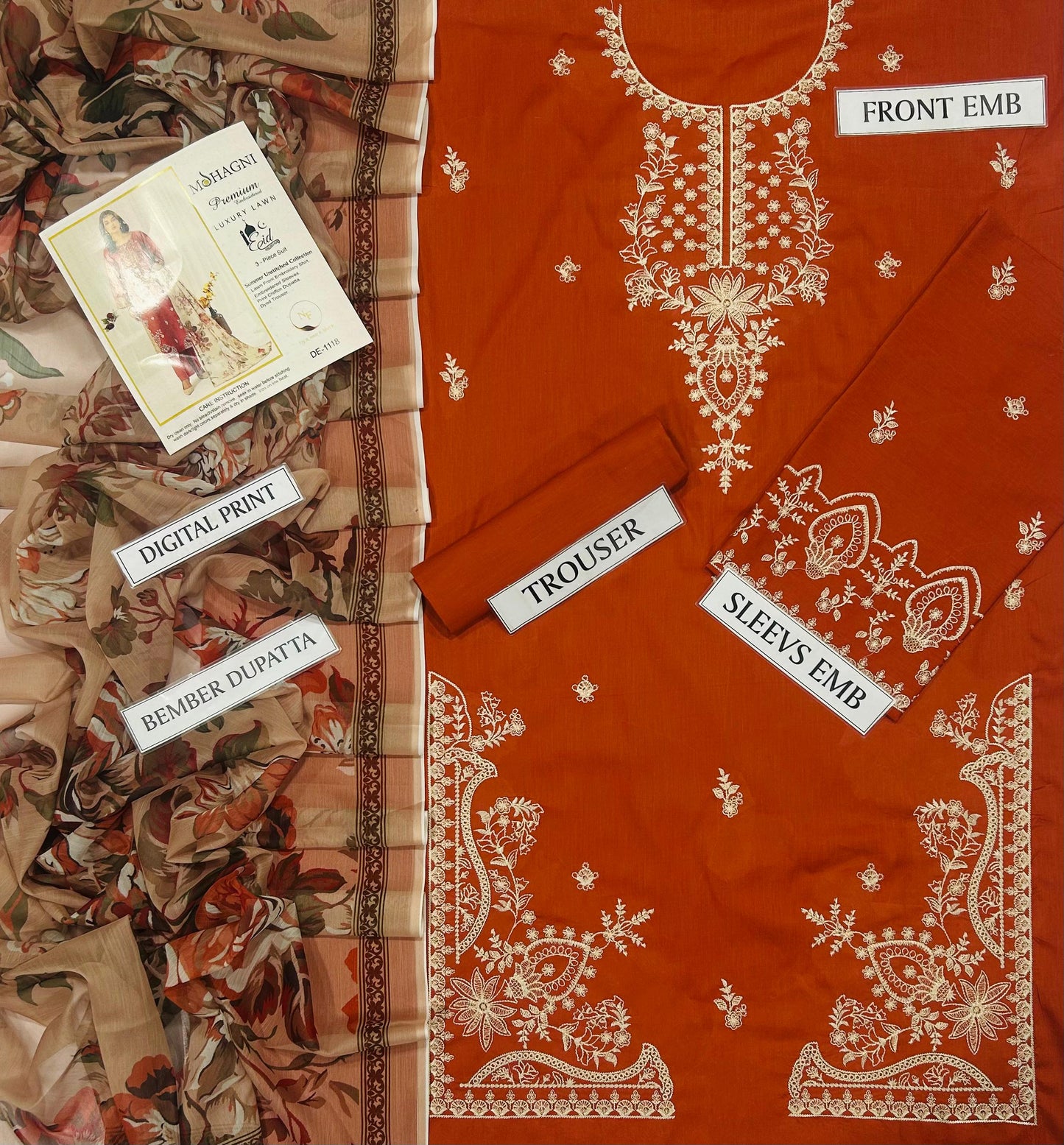 MOHAGNI 3 PC EMROIDERY LAWN HIT CODE|1212