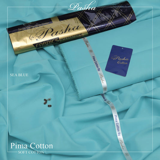 Pasha PIMA Quality soft cotton Unstitched fabric for men I SEA BLUE