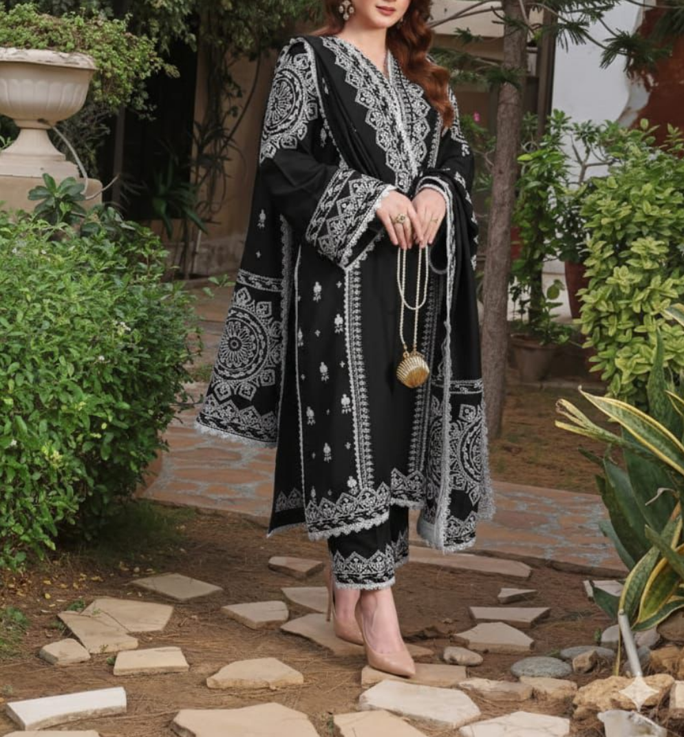 3 pc luxury lawn embroidery suit by ANEELAS  code #008