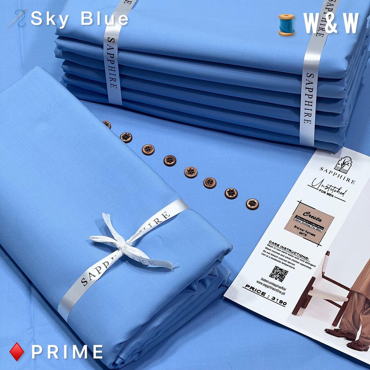 Sapphire Gold Mens premium Wash & Wear Aunstitched fabric for men|sky blue