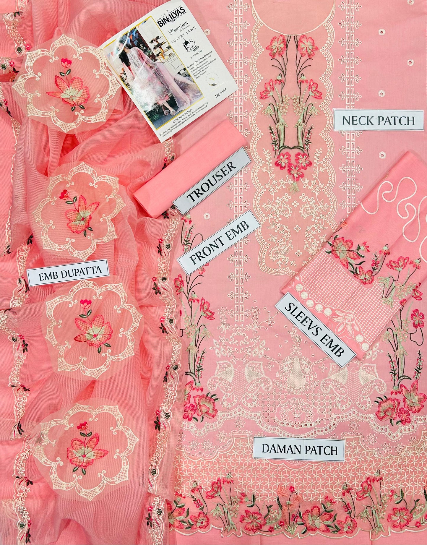 3 pc luxury lawn embroidery by bIN ilyas |CODE 004