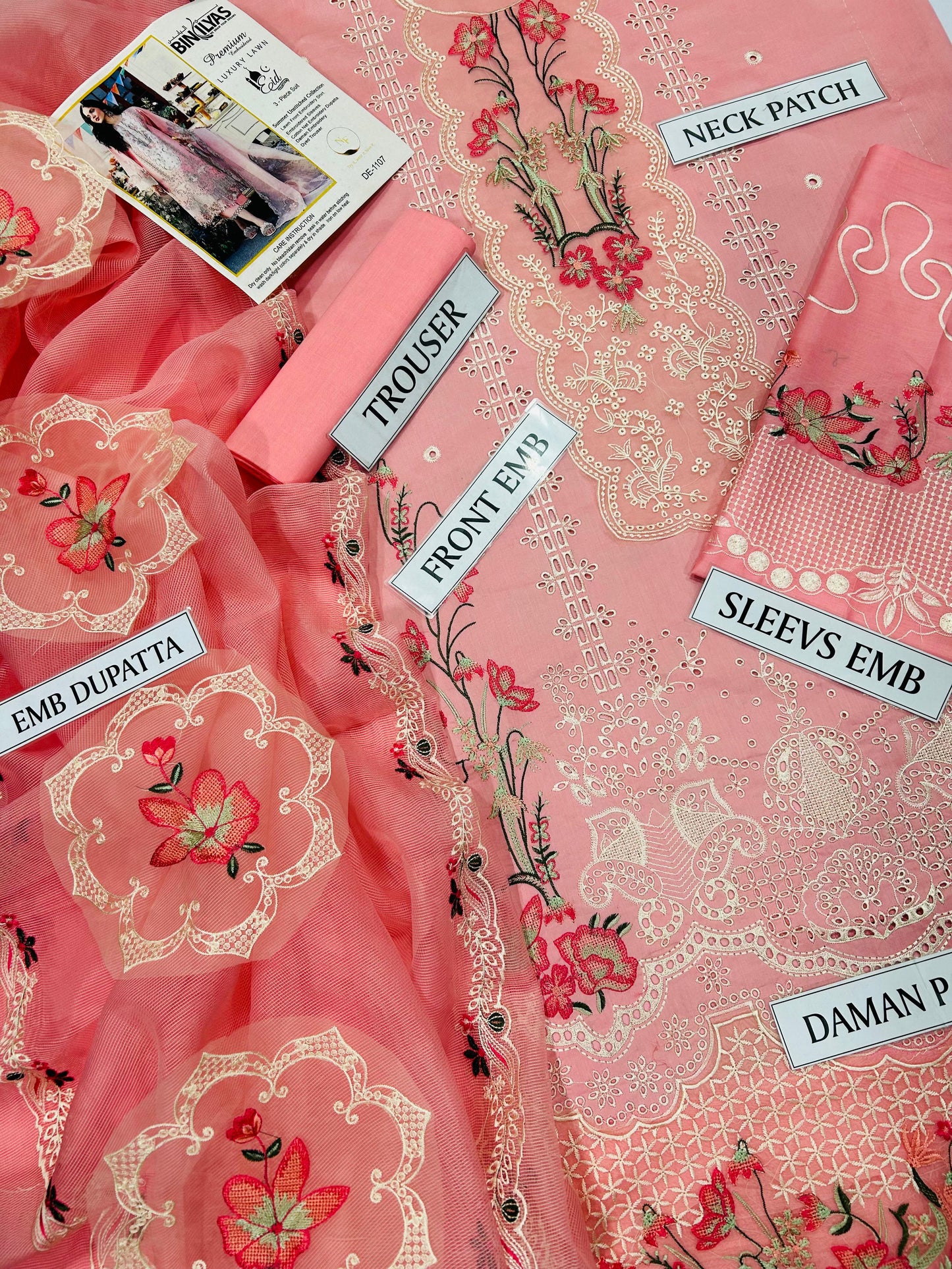 3 pc luxury lawn embroidery by bIN ilyas |CODE 004