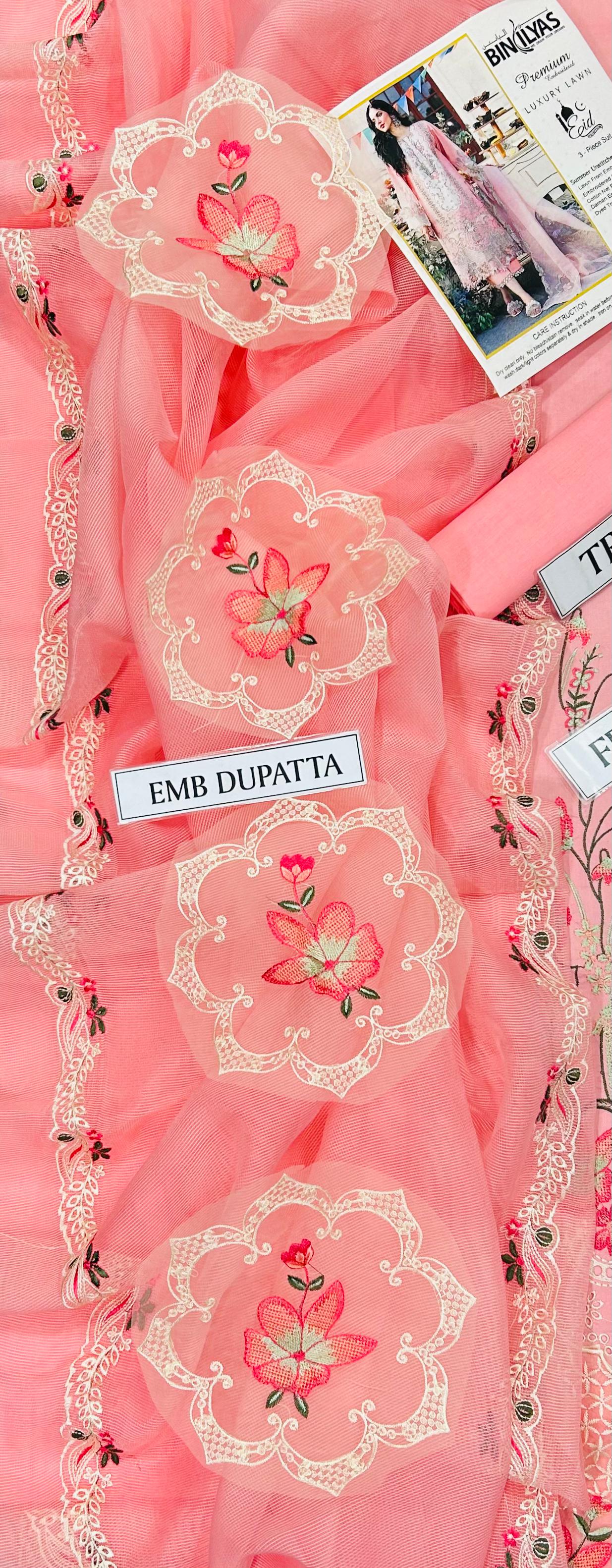 3 pc luxury lawn embroidery by bIN ilyas |CODE 004