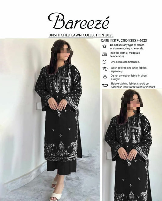 BAREEZE LAWN EMBROIDERY 2PC SUIT | black sleevs box