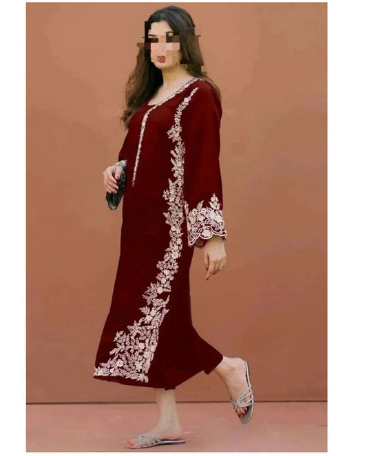 ASLING LAWN EMBROIDERY 2PC SUIT | MAHROON