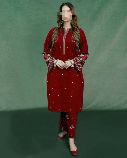 ASLING LAWN EMBROIDERY 2PC SUIT | RADISH MAHROON