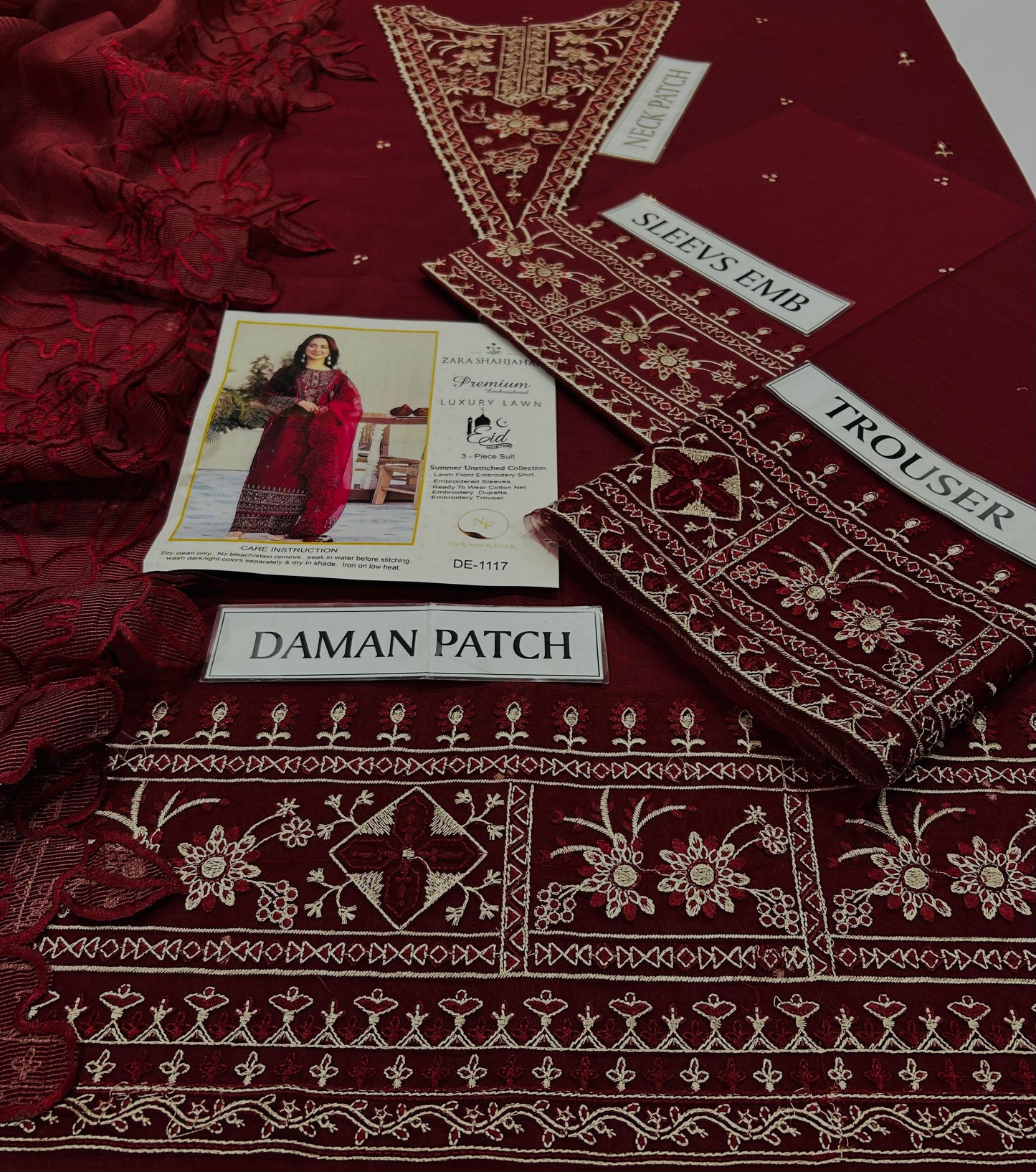 3 pc luxury lawn embroidery suit by ZARA SHAHJAHAN code 002