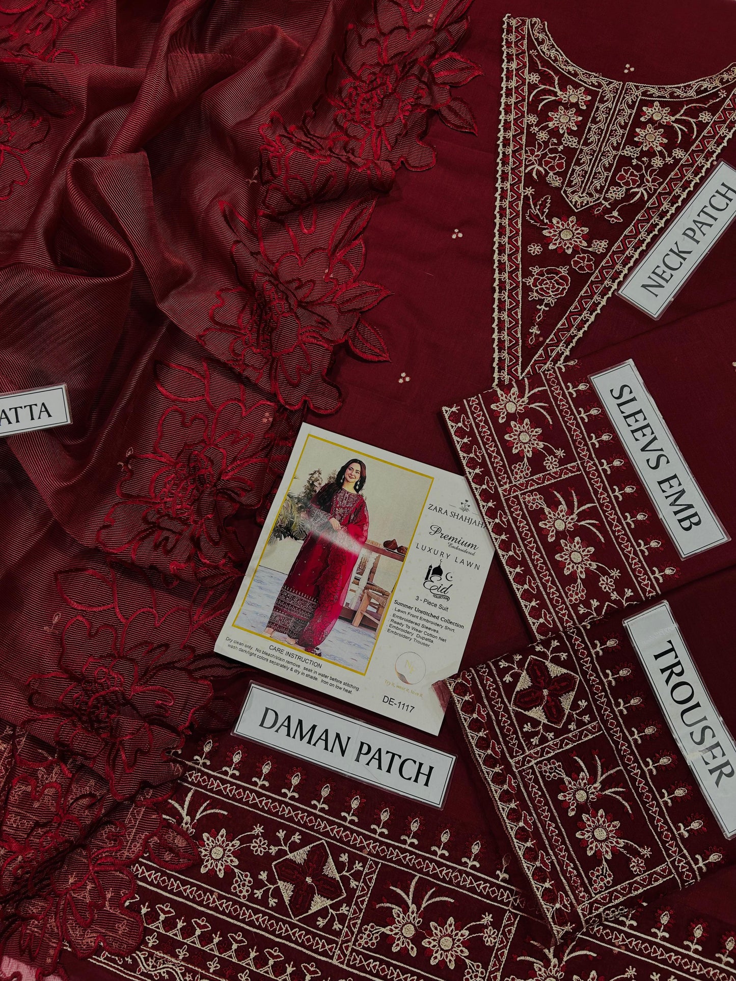 3 pc luxury lawn embroidery suit by ZARA SHAHJAHAN code 002