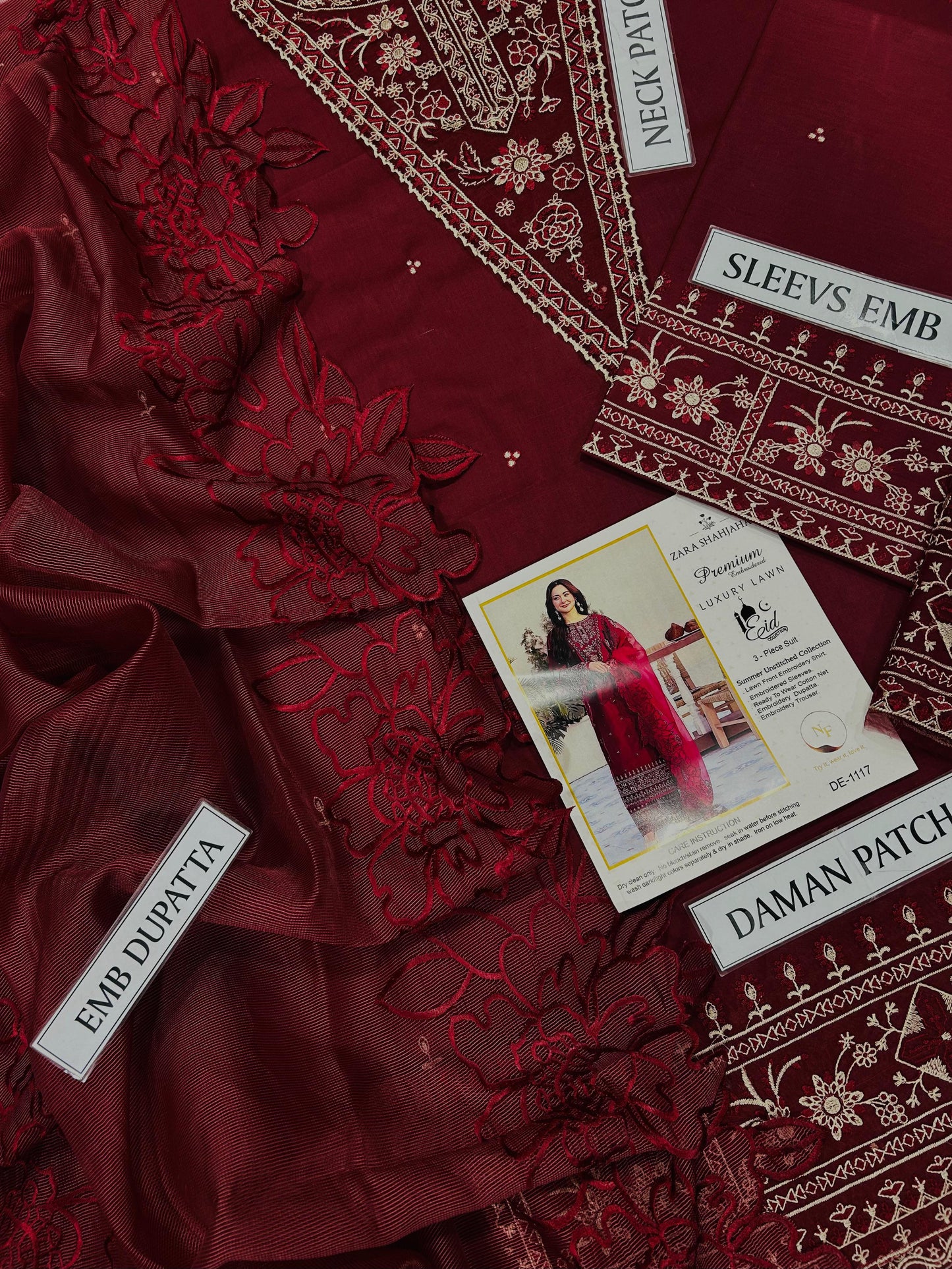 3 pc luxury lawn embroidery suit by ZARA SHAHJAHAN code 002