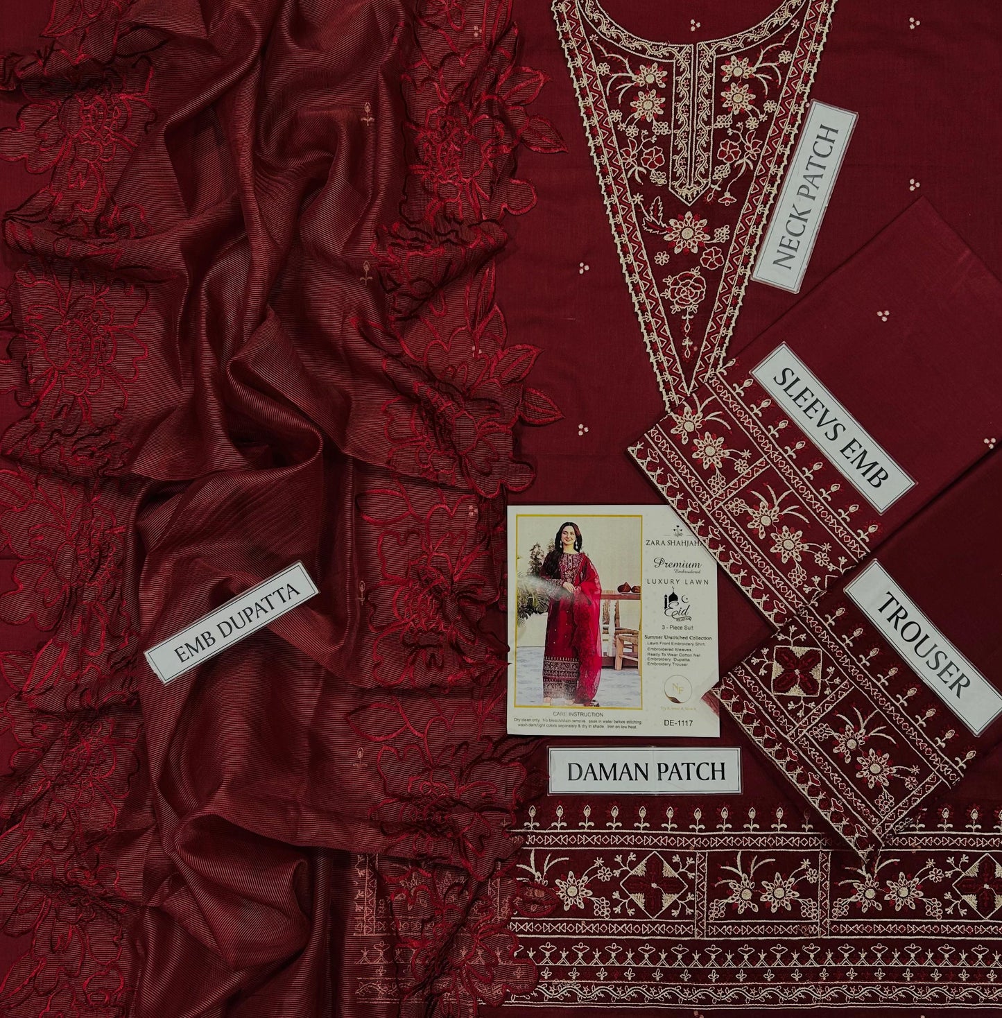 3 pc luxury lawn embroidery suit by ZARA SHAHJAHAN code 002