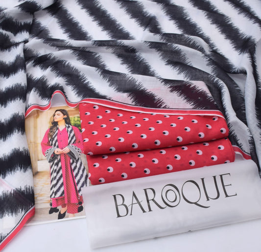 SWISS LAWN 3 PIECE UNSTITCHED SUIT|CODE 007