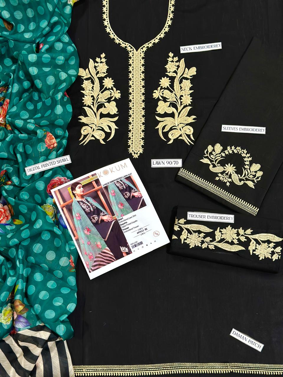 KOKUM 3 PC EMROIDERY LAWN HIT CODE|