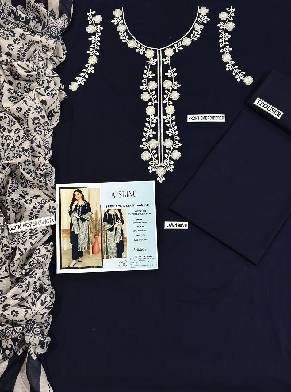 ASLING 3 PC EMROIDERY LAWN HIT CODE|