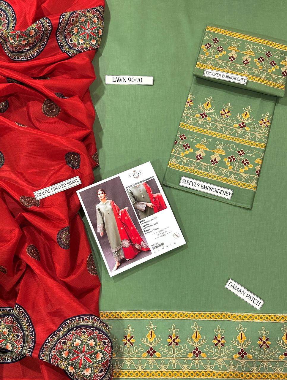 Urge 3 PC EMROIDERY LAWN HIT CODE|