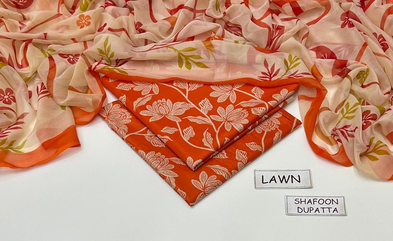Lawn 3PC with shafoon Dupatta