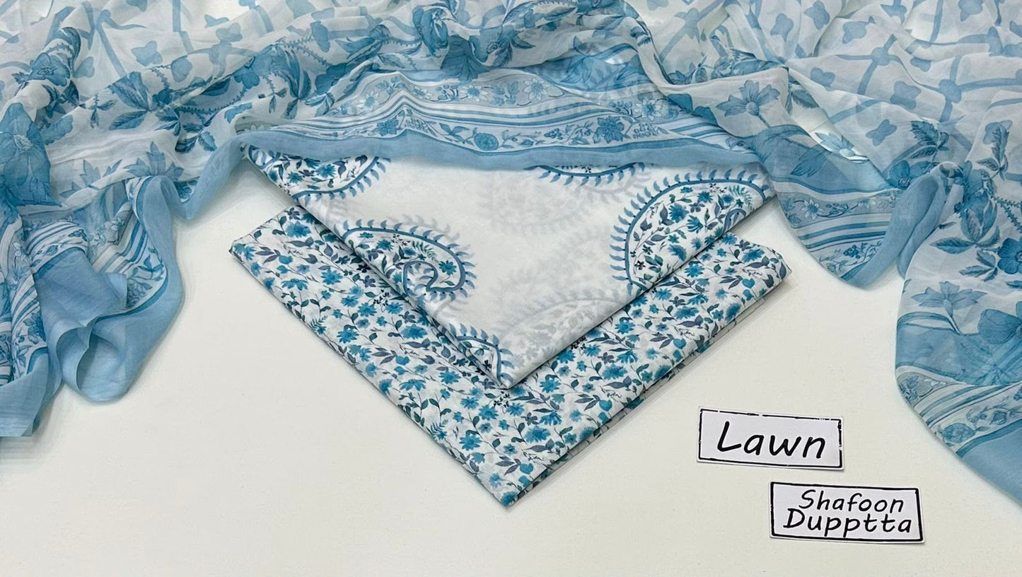 Lawn 3PC with shafoon Dupatta