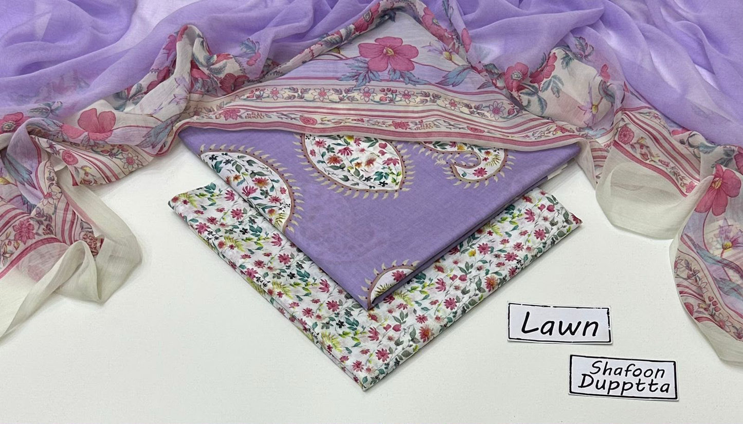 Lawn 3PC with shafoon Dupatta