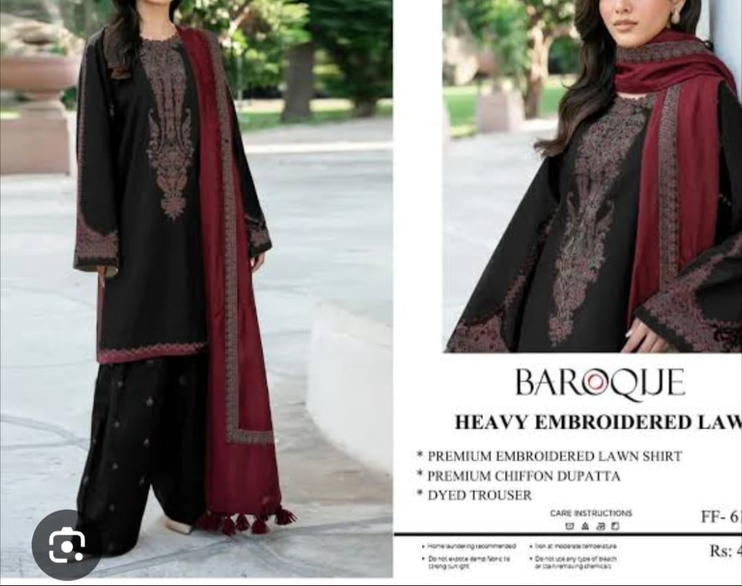 BARUQE 3 PC EMROIDERY LAWN HIT CODE|black