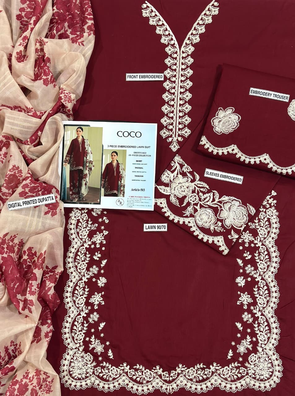 COCO 3 PC EMROIDERY LAWN HIT CODE|1322
