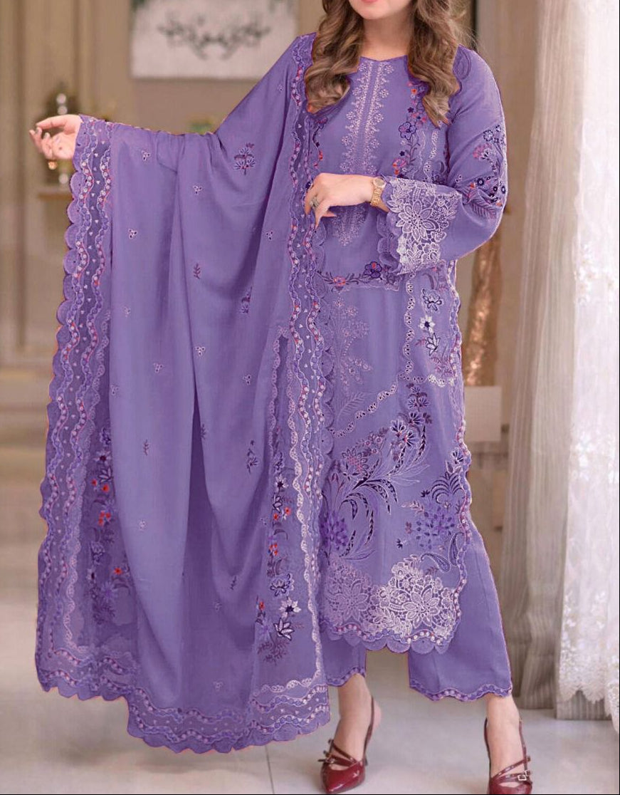 3 pc luxury lawn embroidery suit by ANEELA’S code purple