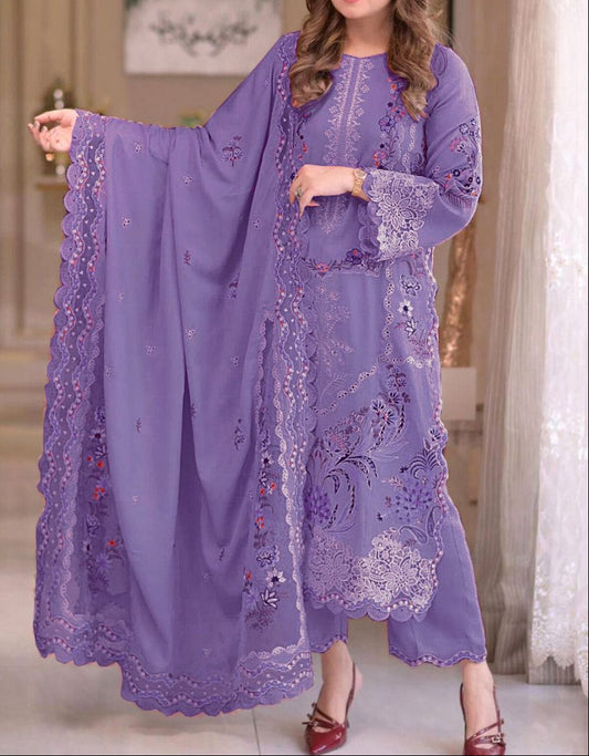 3 pc luxury lawn embroidery suit by ANEELA’S code purple