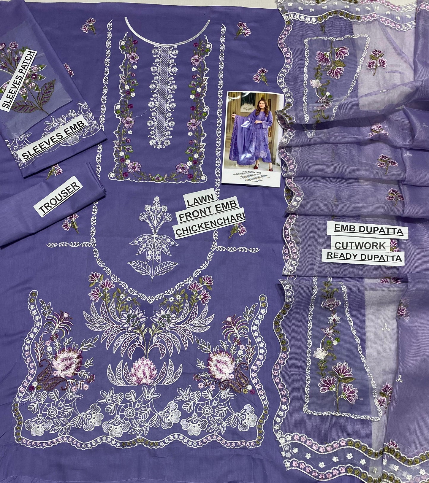 3 pc luxury lawn embroidery suit by ANEELA’S code purple