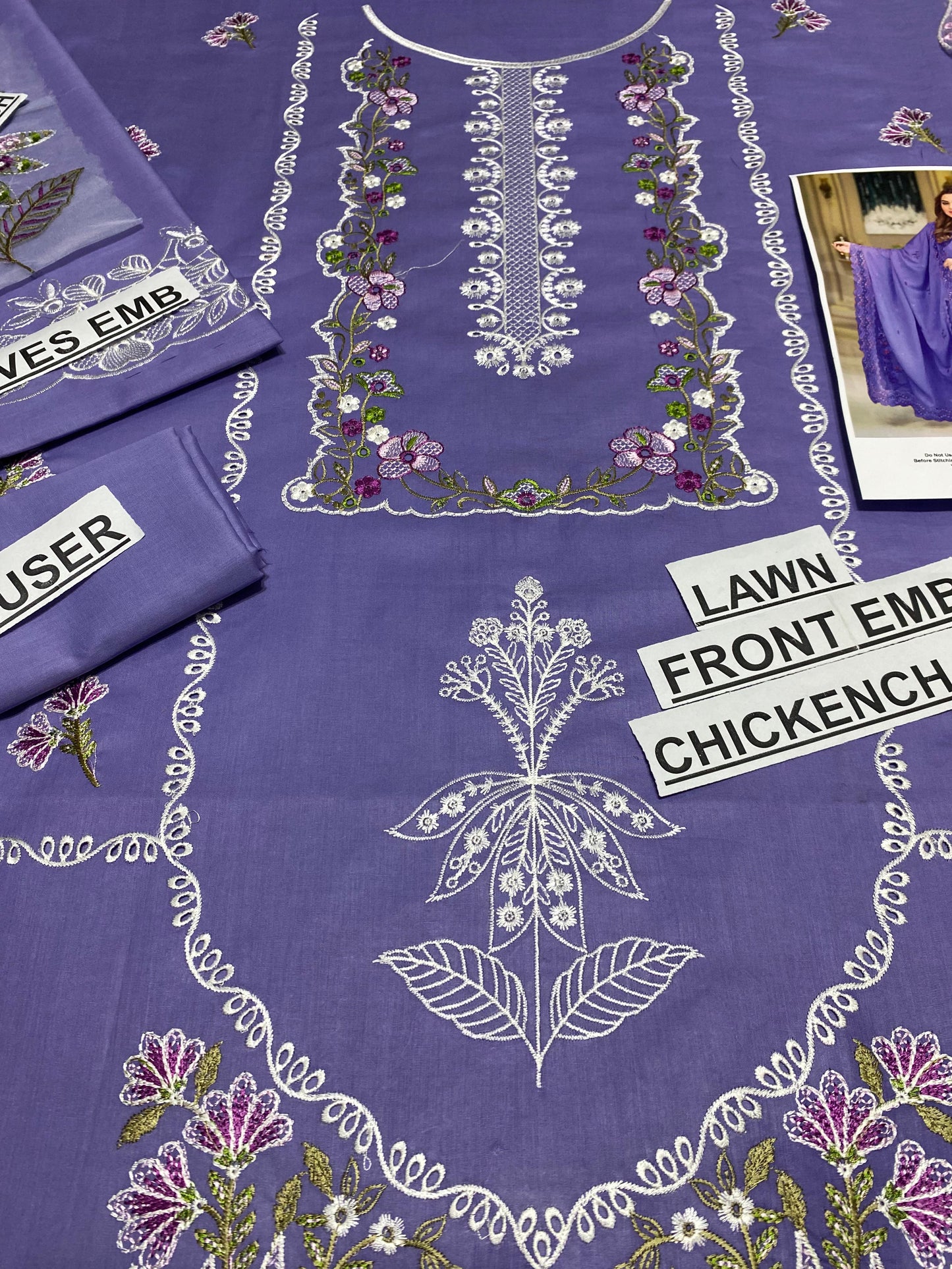 3 pc luxury lawn embroidery suit by ANEELA’S code purple