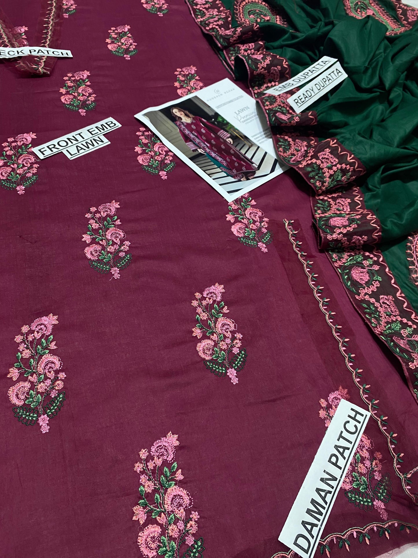 3 pc luxury lawn embroidery suit by HUSSAIN REHAR hit code.1544