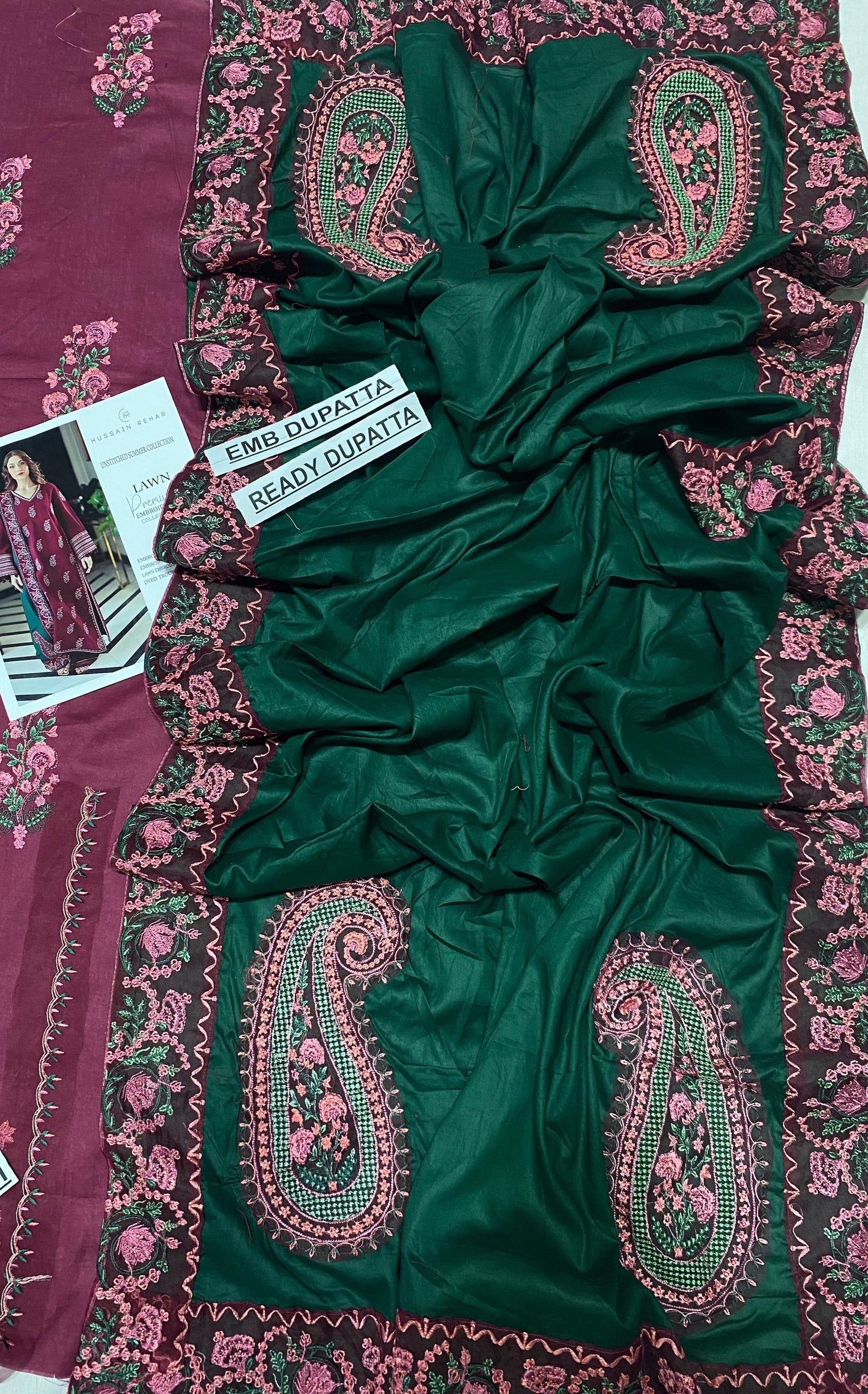 3 pc luxury lawn embroidery suit by HUSSAIN REHAR hit code.1544