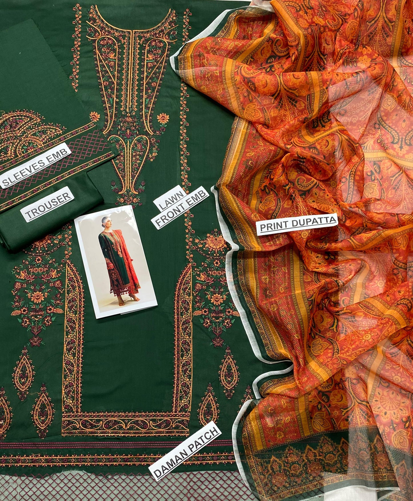 3 pc luxury lawn embroidery suit by HUSSAIN REHAR hit code.1279