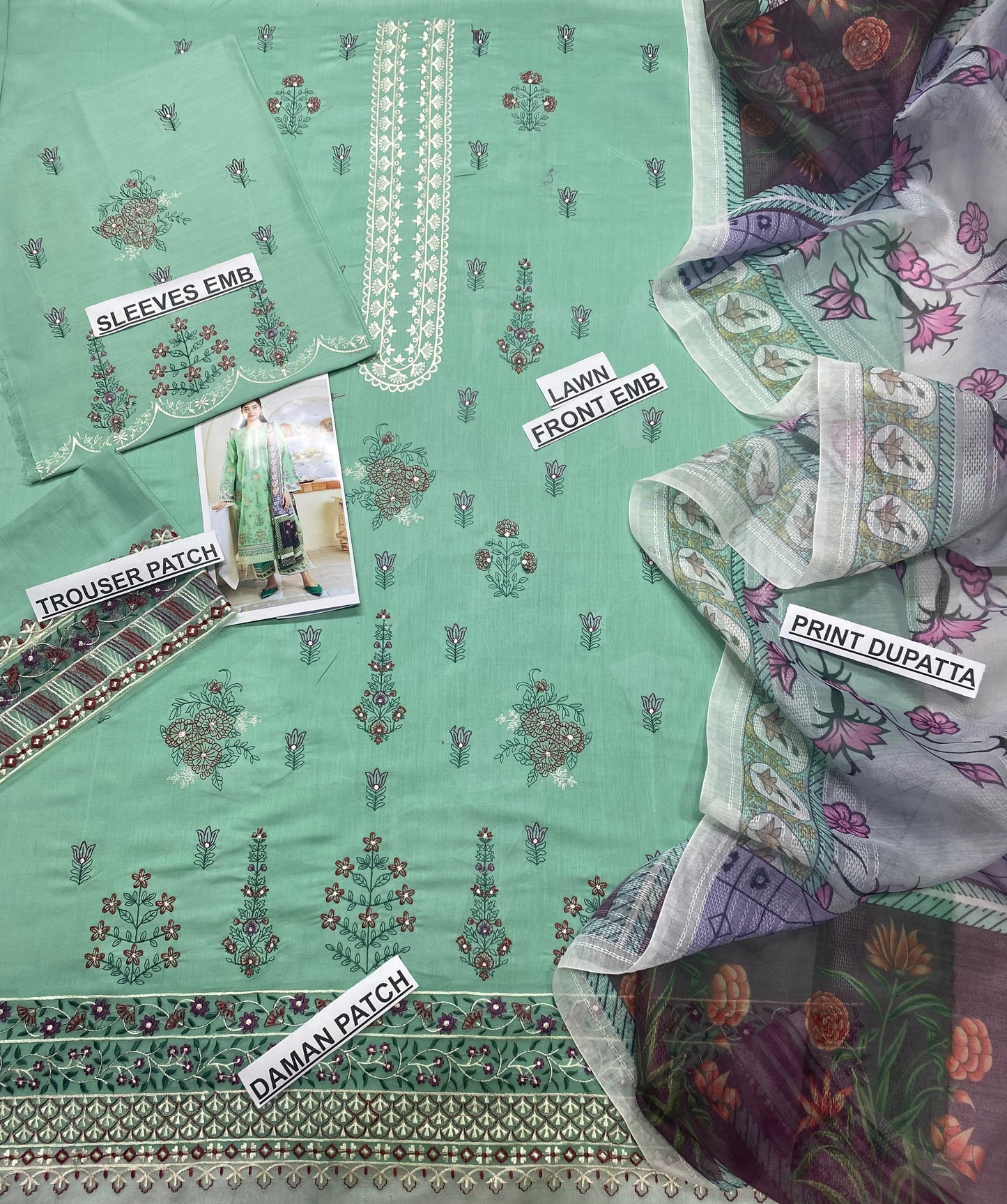 3 pc luxury lawn embroidery suit by ZARA SHAHJAHAN code 1132