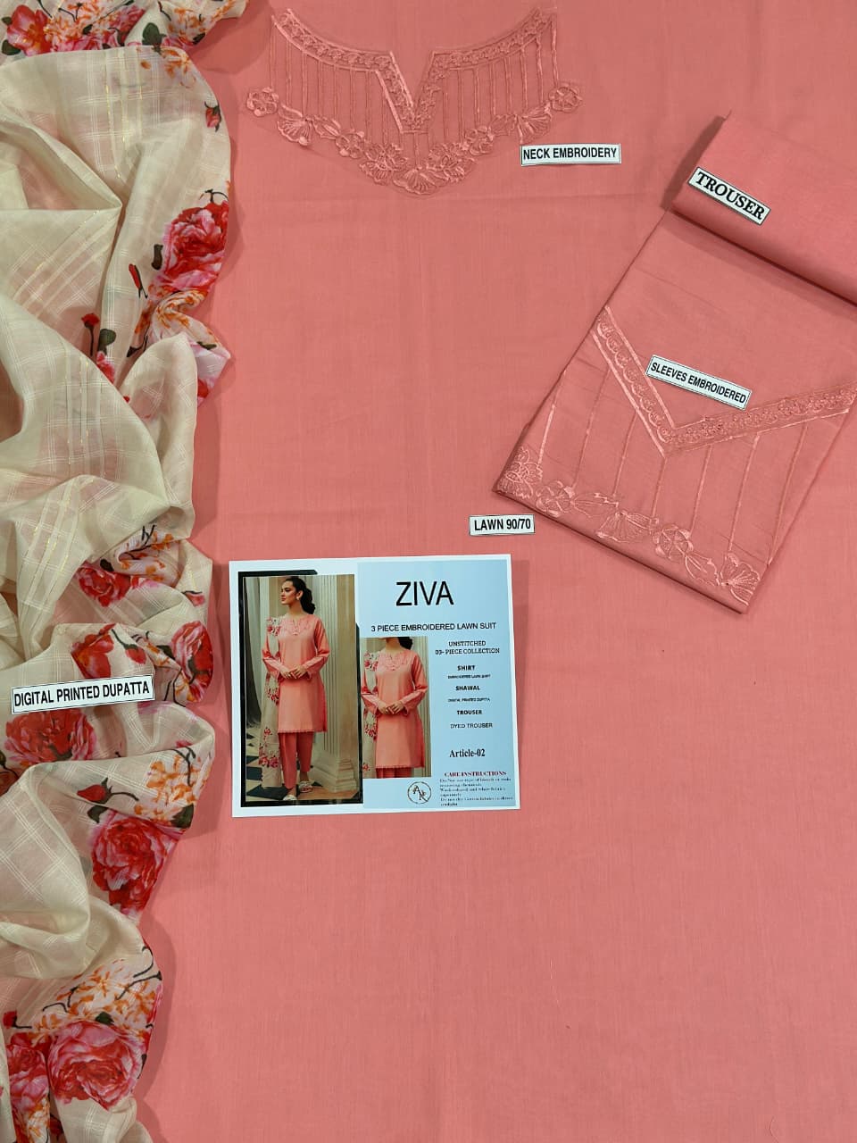 ZIVA 3 PC EMROIDERY LAWN HIT CODE|