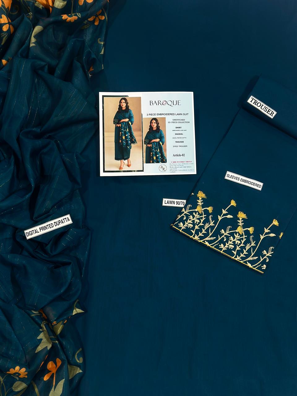Baroque 3 PC EMROIDERY LAWN HIT CODE|