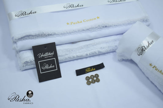 Pasha Luxury Quality soft cotton Unstitched fabric for men I white