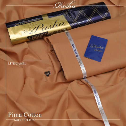 Pasha PIMA Quality soft cotton Unstitched fabric for men I LITE CAMMEL