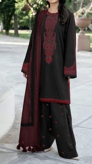 BARUQE 3 PC EMROIDERY LAWN HIT CODE|BLACK 100