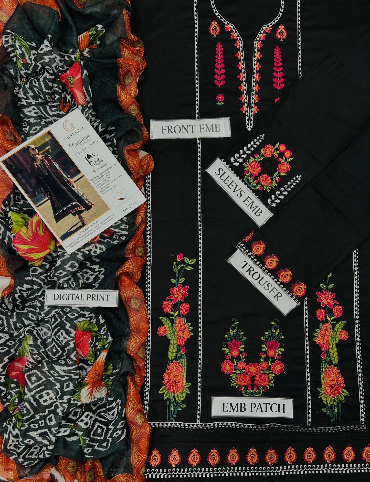 CHARIZMA  3 PC EMROIDERY LAWN HIT CODE|1114