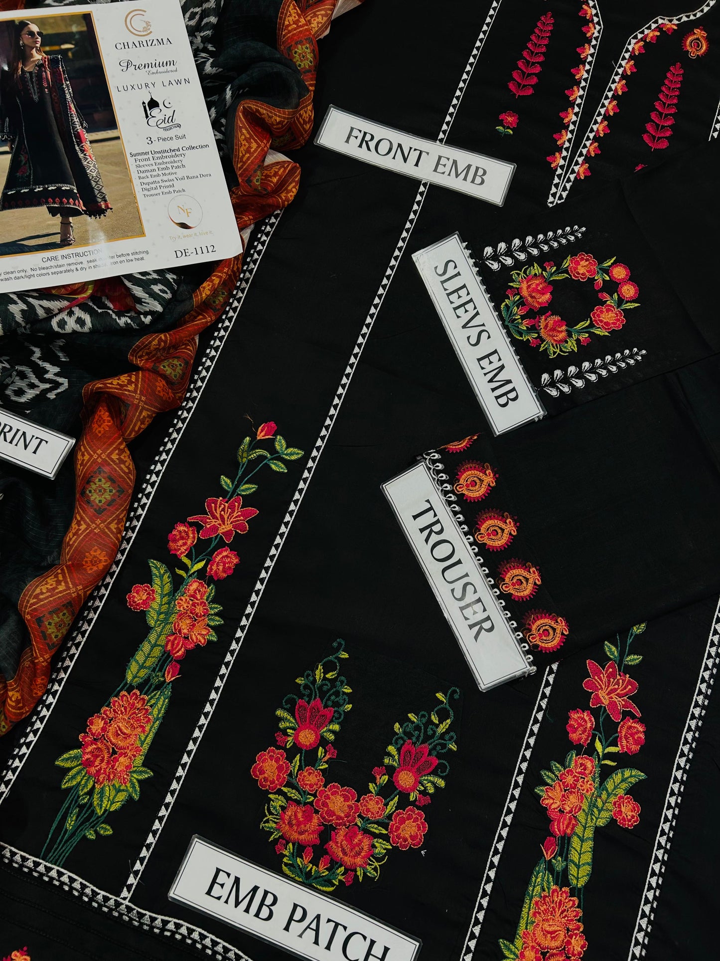 CHARIZMA  3 PC EMROIDERY LAWN HIT CODE|1114