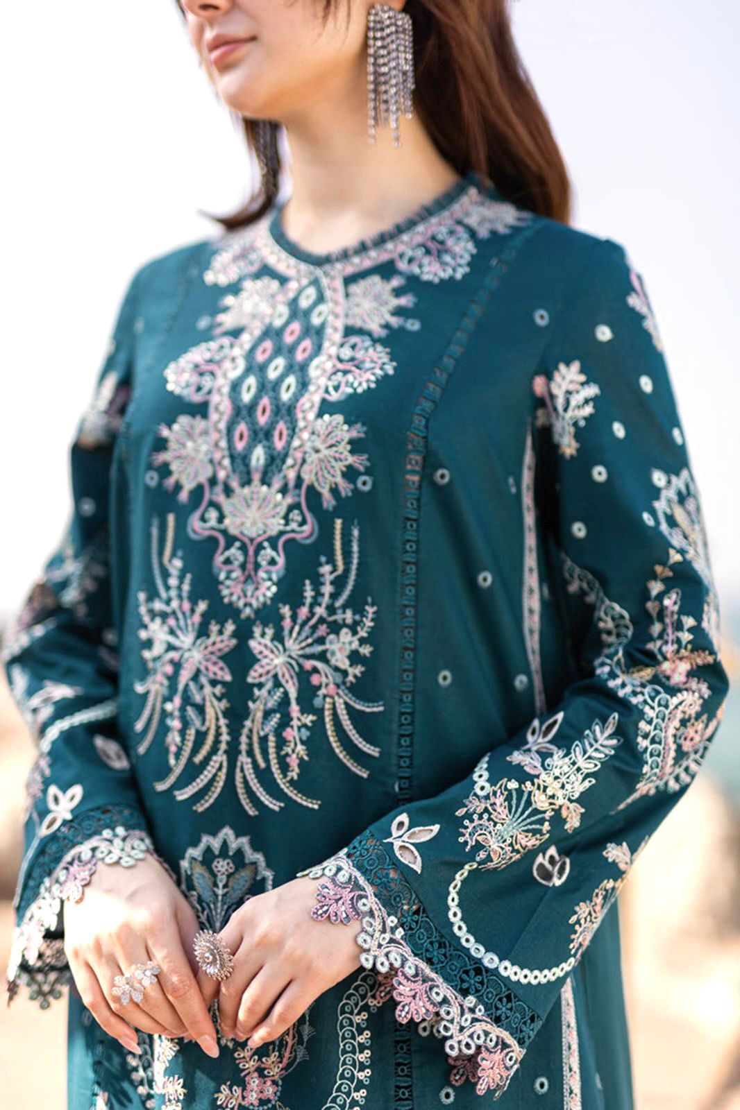 QALAMKAR 3 PC EMROIDERY LAWN HIT CODE|1213