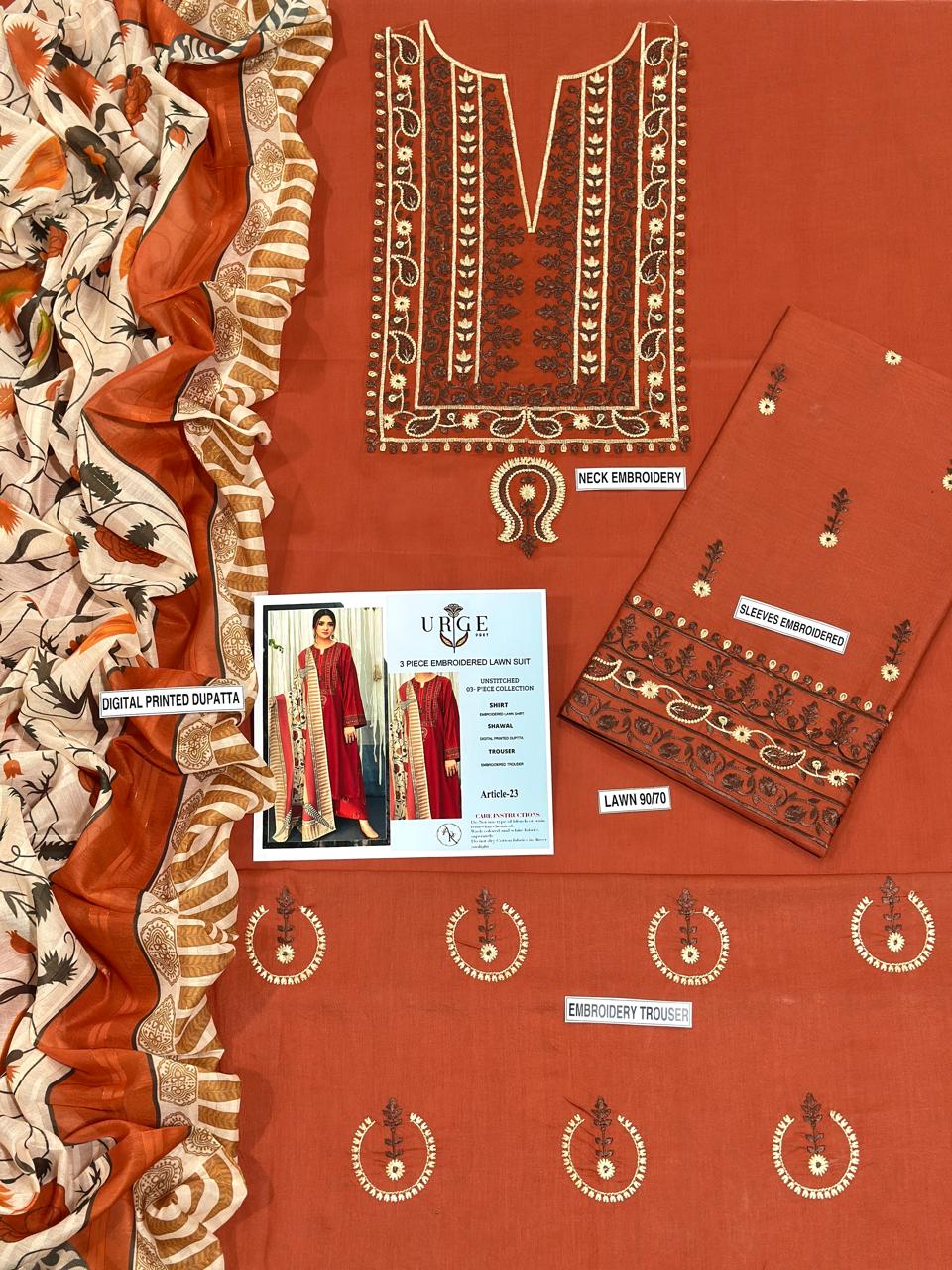 URGE 3 PC EMROIDERY LAWN HIT CODE|