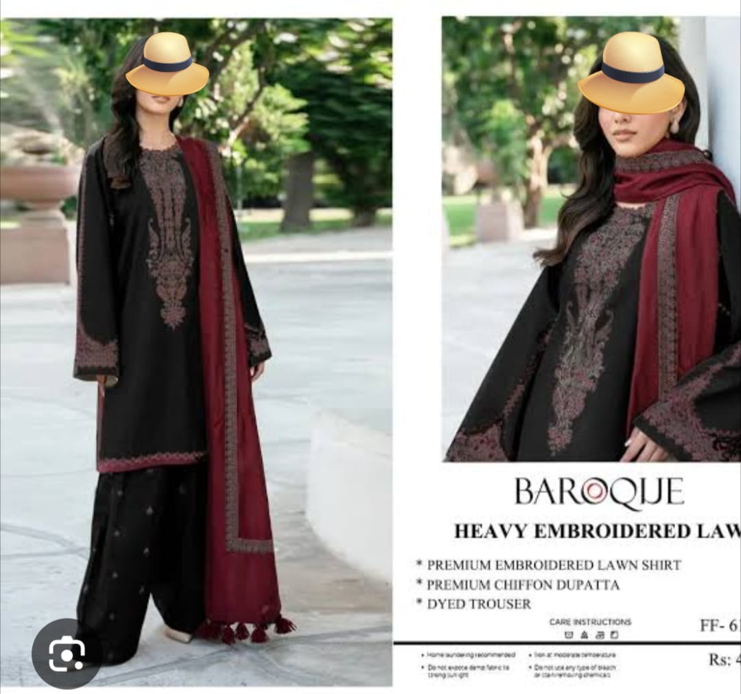BARUQE 3 PC EMROIDERY LAWN HIT CODE|BLACK 100