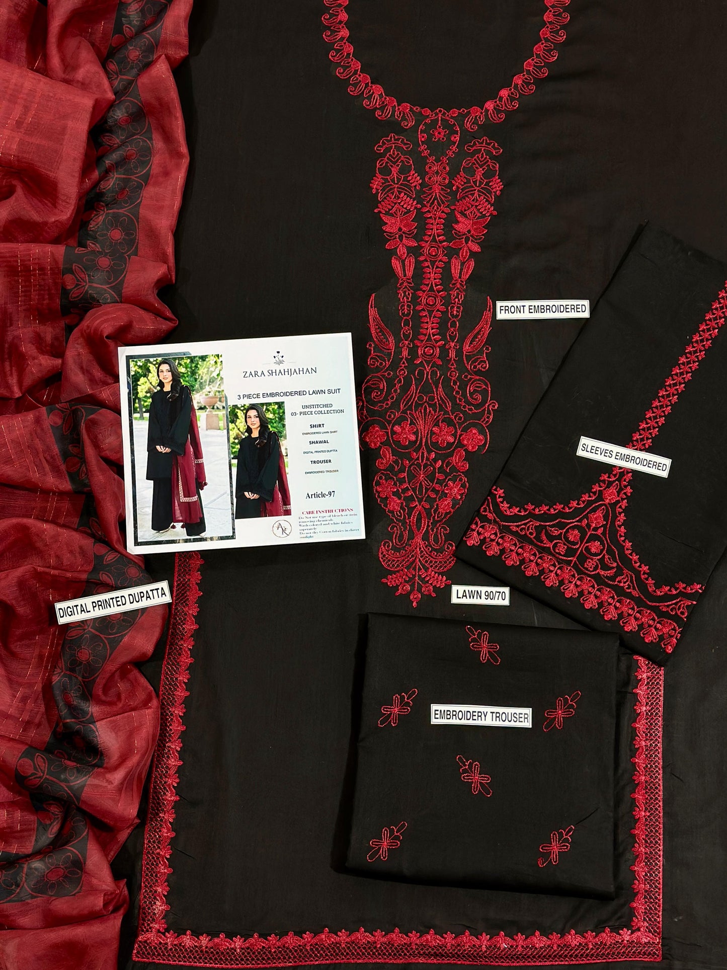 BARUQE 3 PC EMROIDERY LAWN HIT CODE|BLACK 100