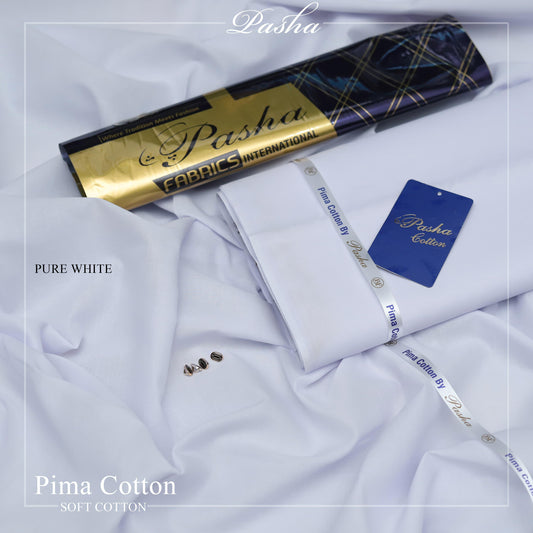 Pasha PIMA Quality soft cotton Unstitched fabric for men I PURE WHITE
