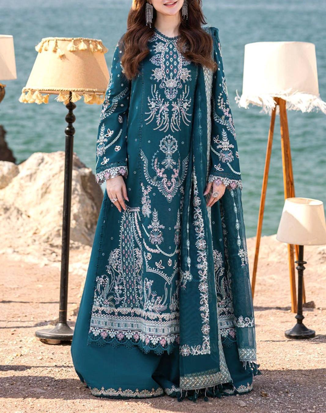 QALAMKAR 3 PC EMROIDERY LAWN HIT CODE|1213