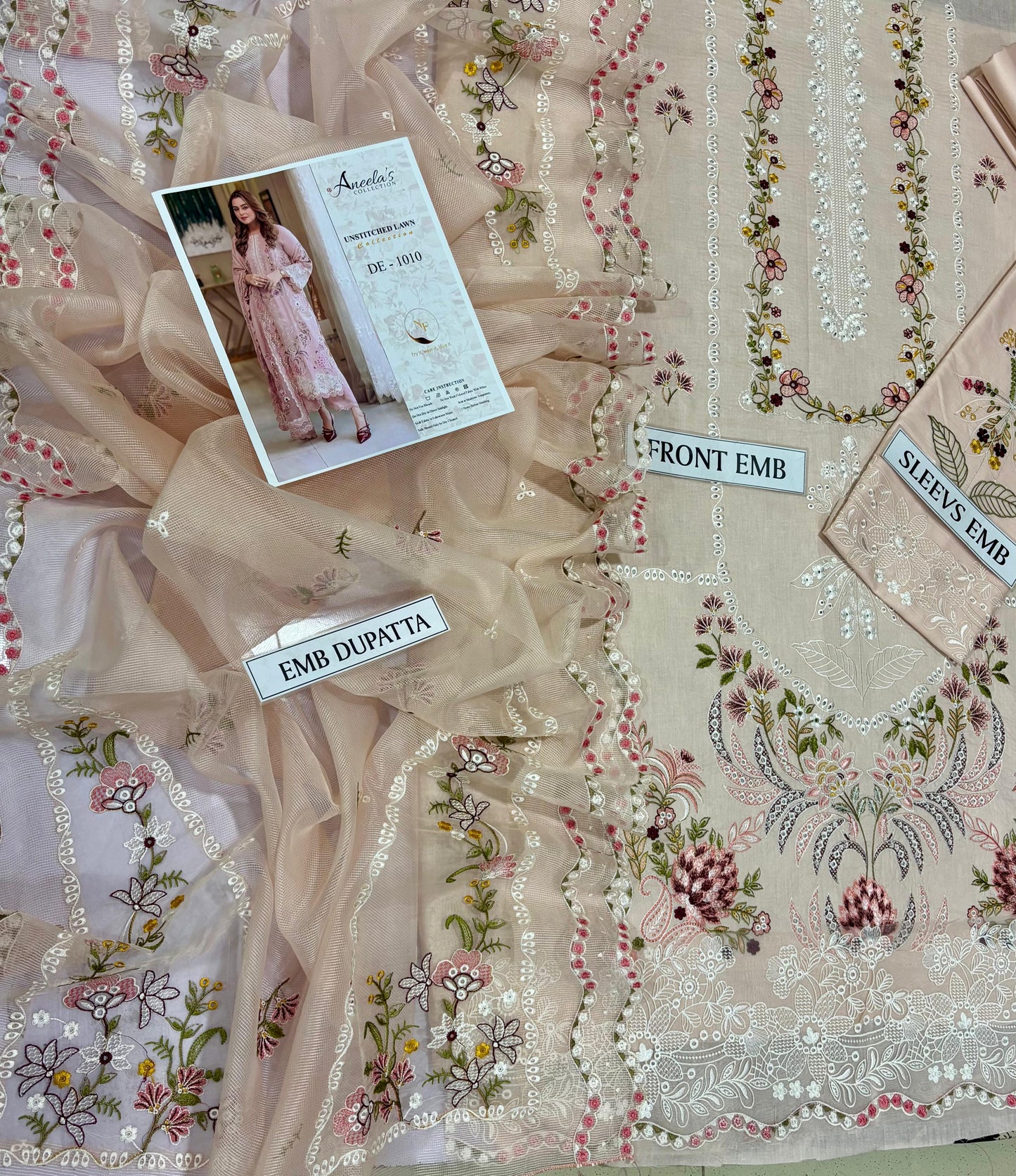 3 pc luxury lawn embroidery suit by ANEELA’S code #006